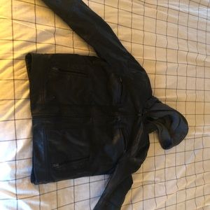 Fake leather biker jacket with removable hoodie